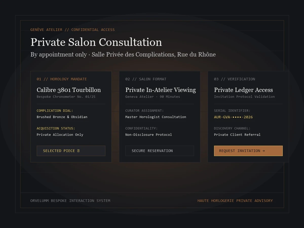 Aurelia Horlogerie private salon advisory consultation interface.